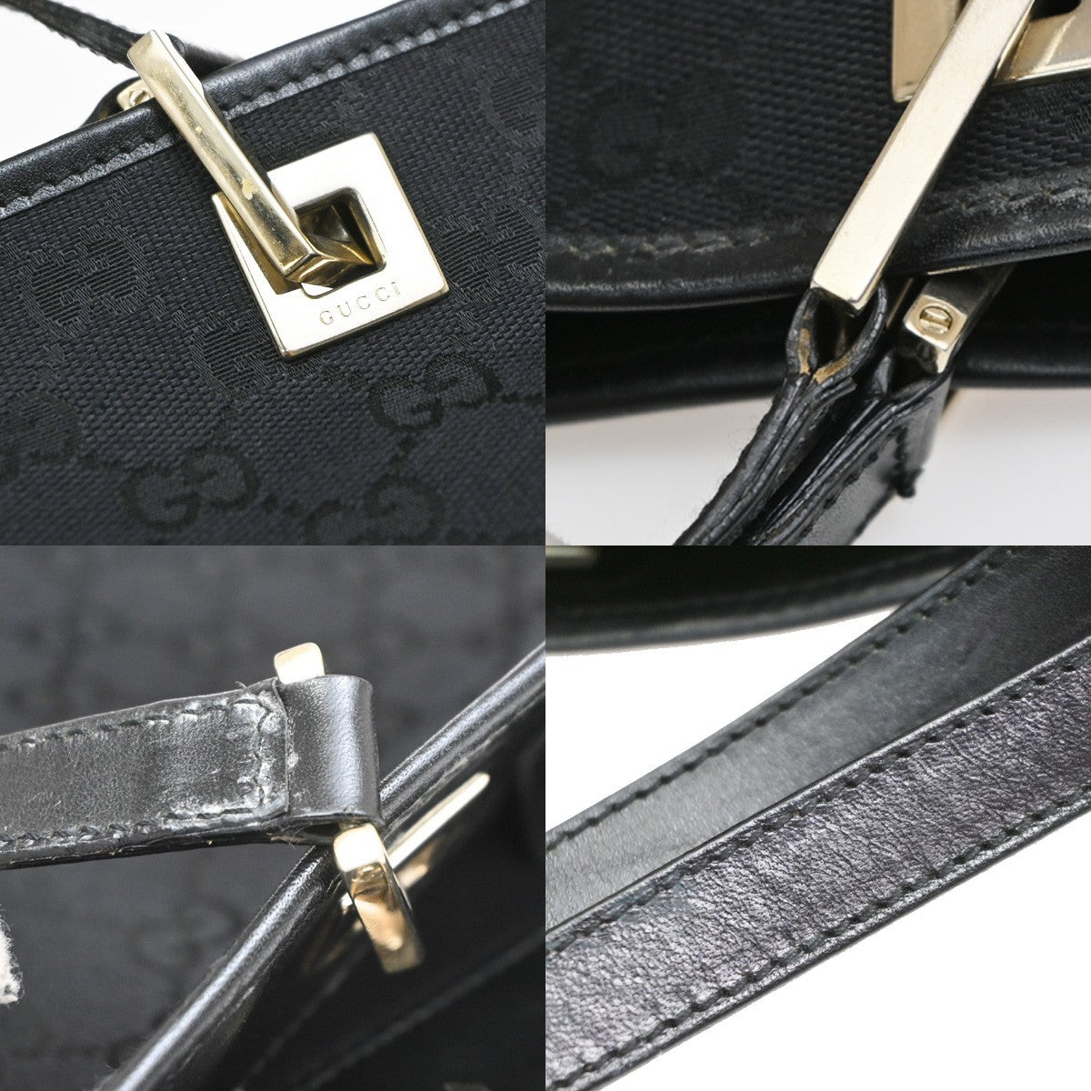 Gucci Vintage Bucket Shopping GG Canvas, Black, Canvas, Tote Bag