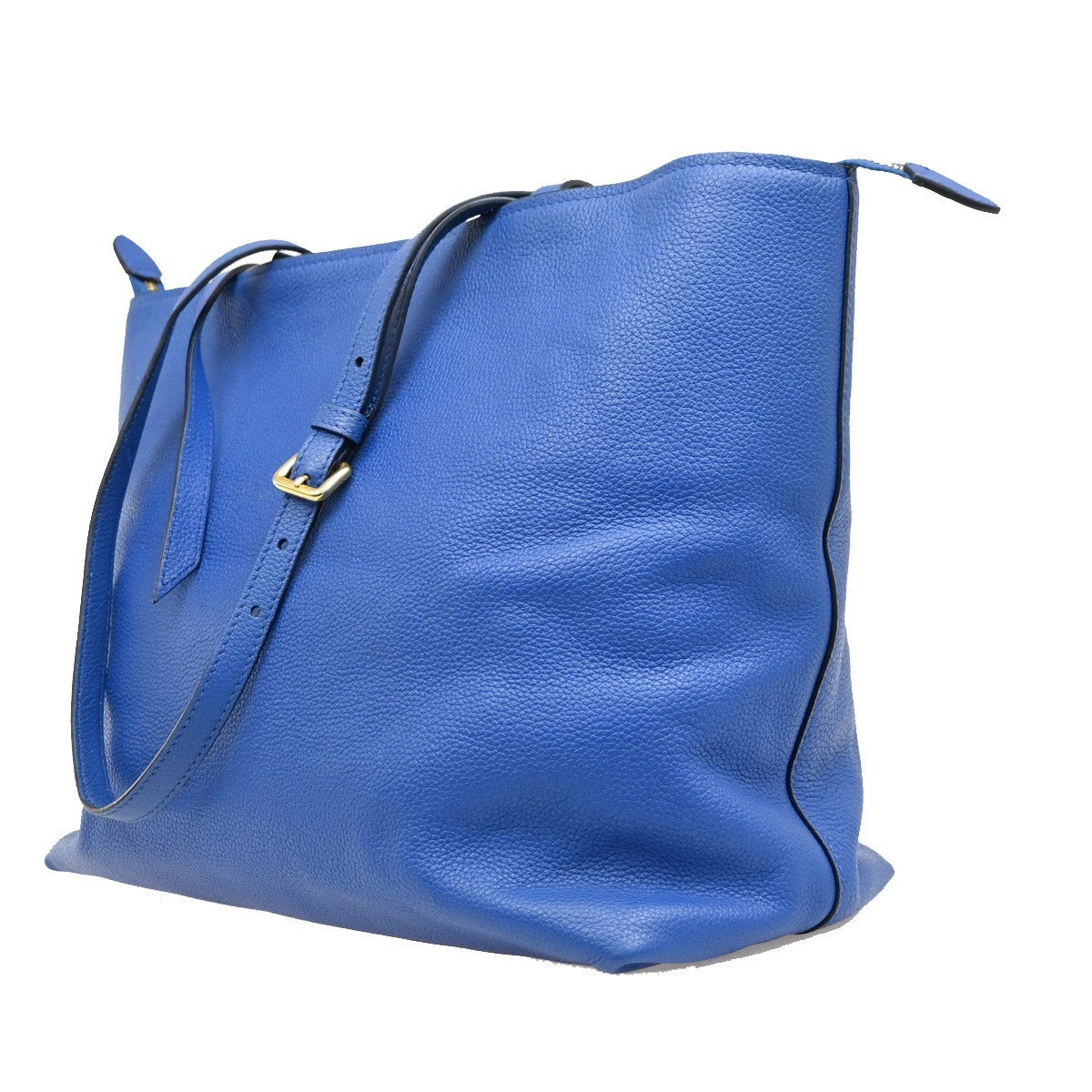 Prada Front Pocket Shopping Vitello Daino, Blue, Leather, Tote Bag
