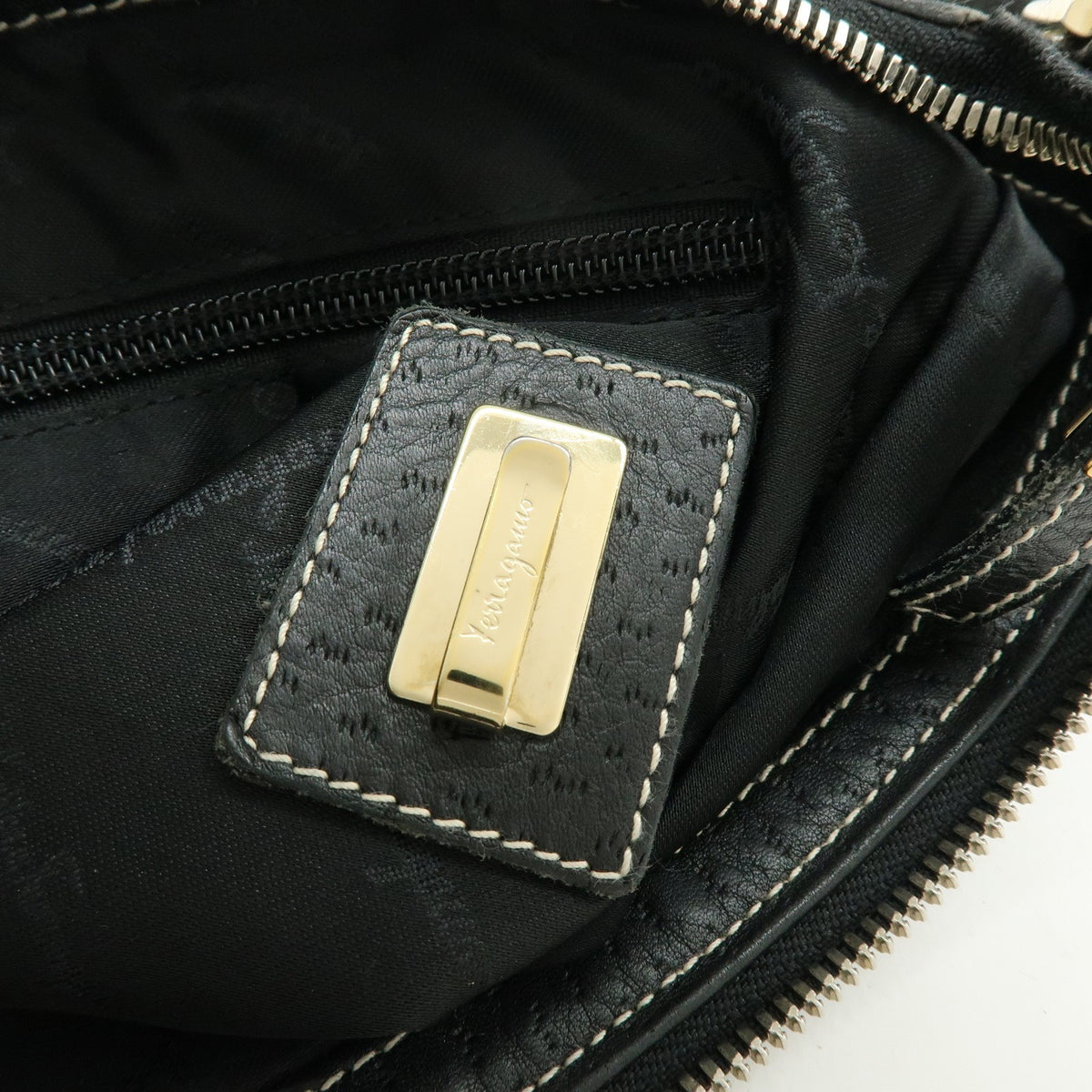 Salvatore Ferragamo Gancini Leather, Black, Leather, Crossbody Bag