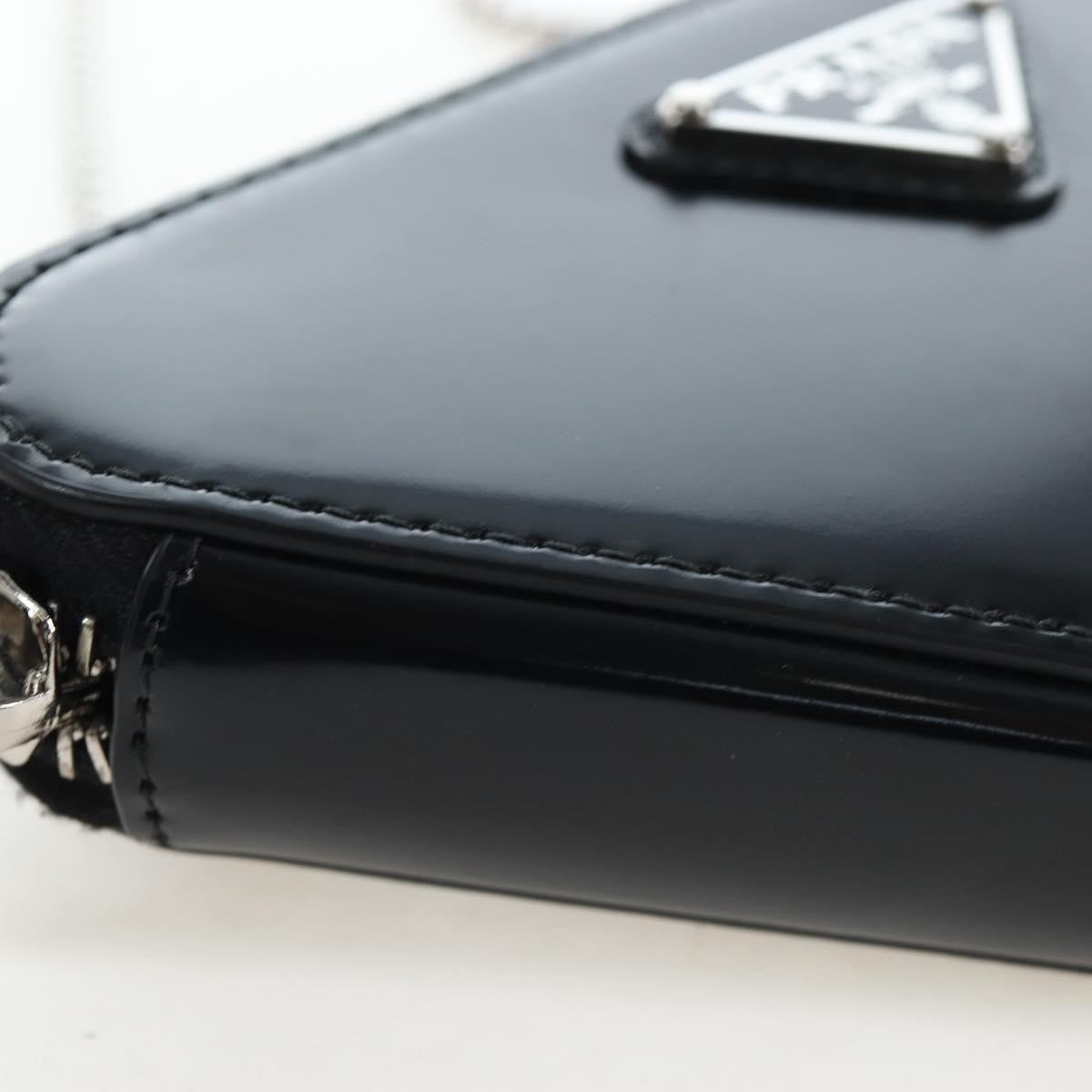 Prada Triangle Logo Zip Embossed Leather, Black, Leather, Shoulder Bag