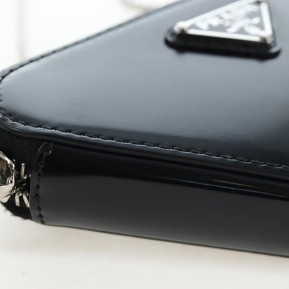 Prada Triangle Logo Zip Embossed Leather, Black, Leather, Shoulder Bag