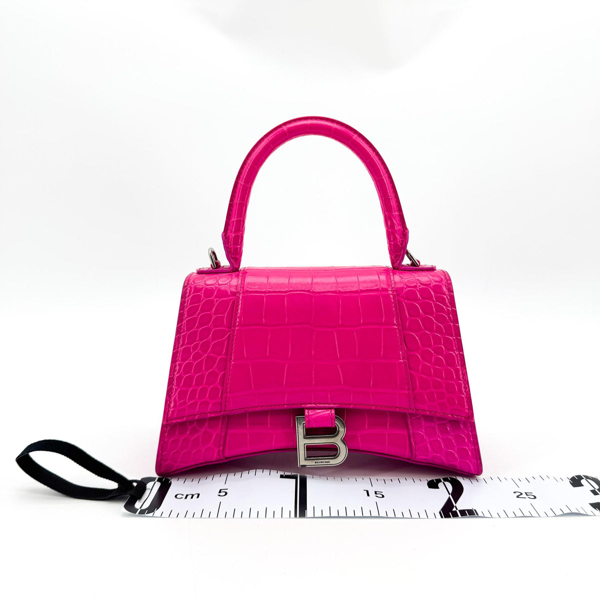 Balenciaga Hourglass Top Handle Crocodile Embossed Leather, Pink, Leather, Handbag