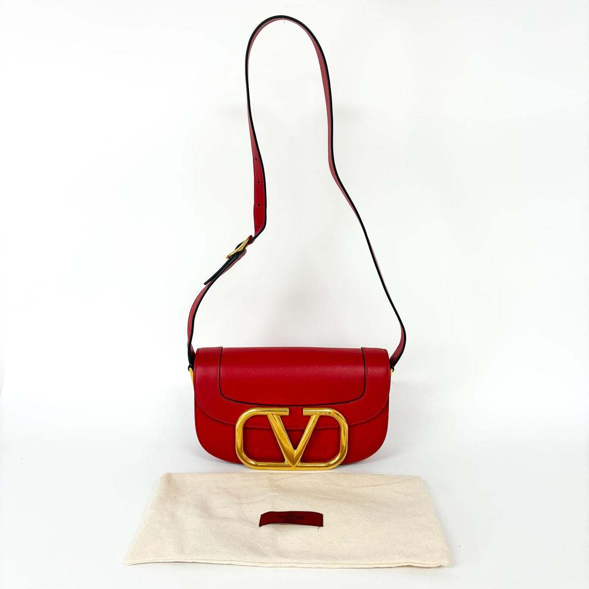Valentino Garavani Supervee Leather, Gold, Leather, Crossbody Bag