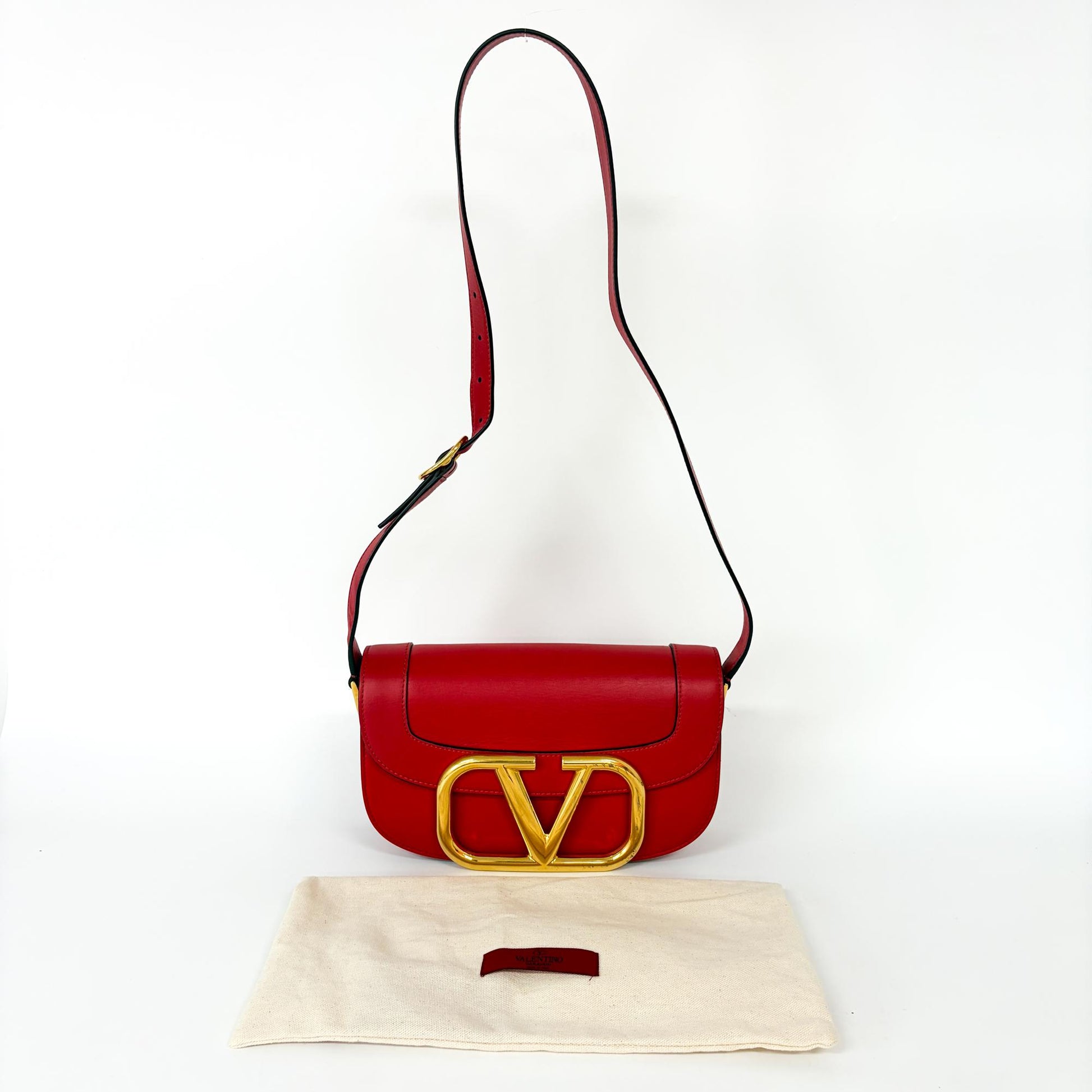 Valentino Garavani Supervee Leather, Gold, Leather, Crossbody Bag