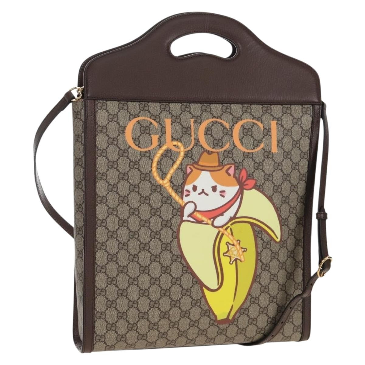Gucci Cut Out Handle Printed GG Coated Canvas, Brown, Canvas, Tote Bag