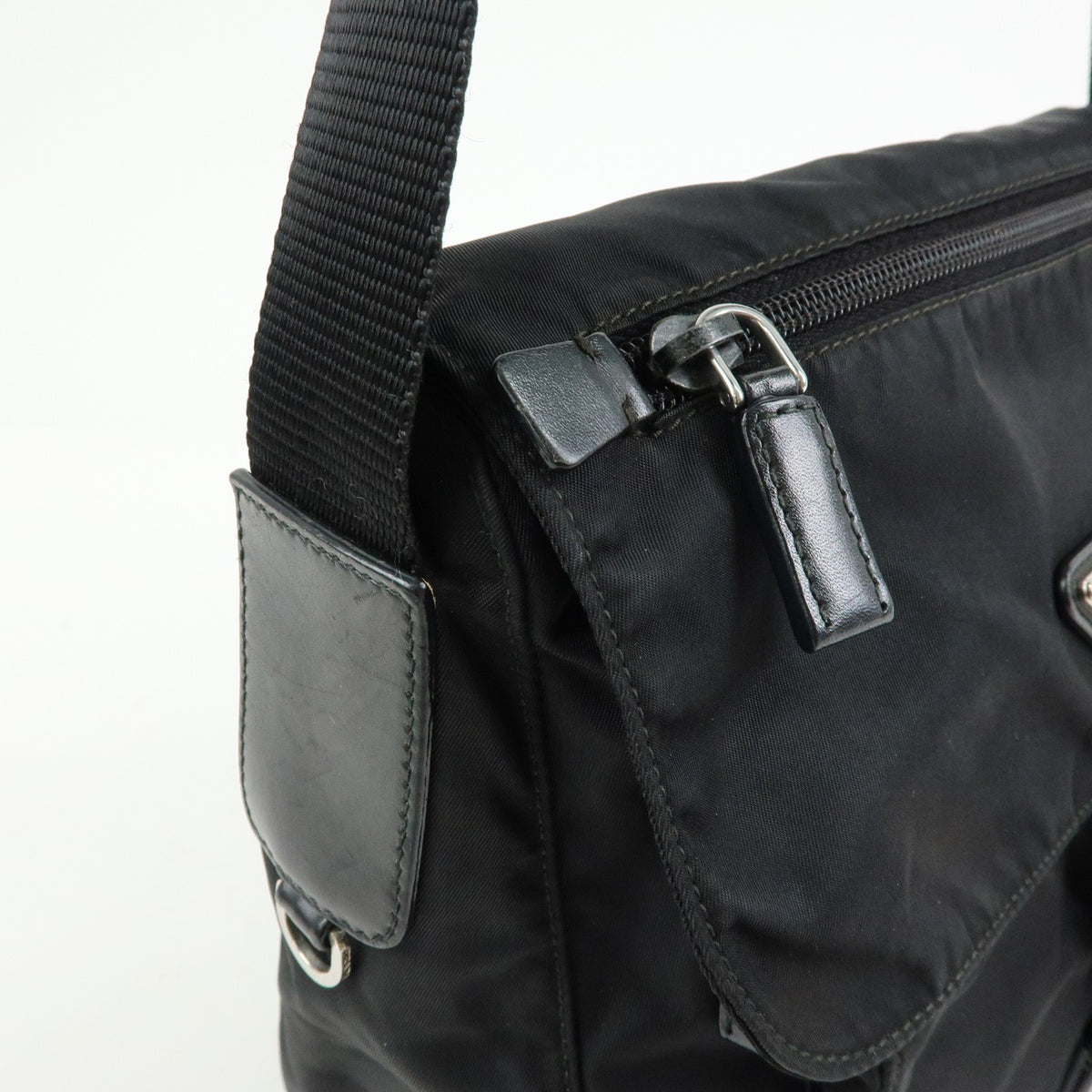 Prada Zip Buckle Messenger Tessuto, Black, Nylon, Handbag