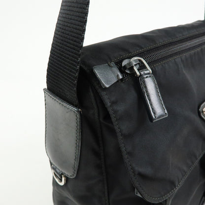 Prada Zip Buckle Messenger Tessuto, Black, Nylon, Handbag