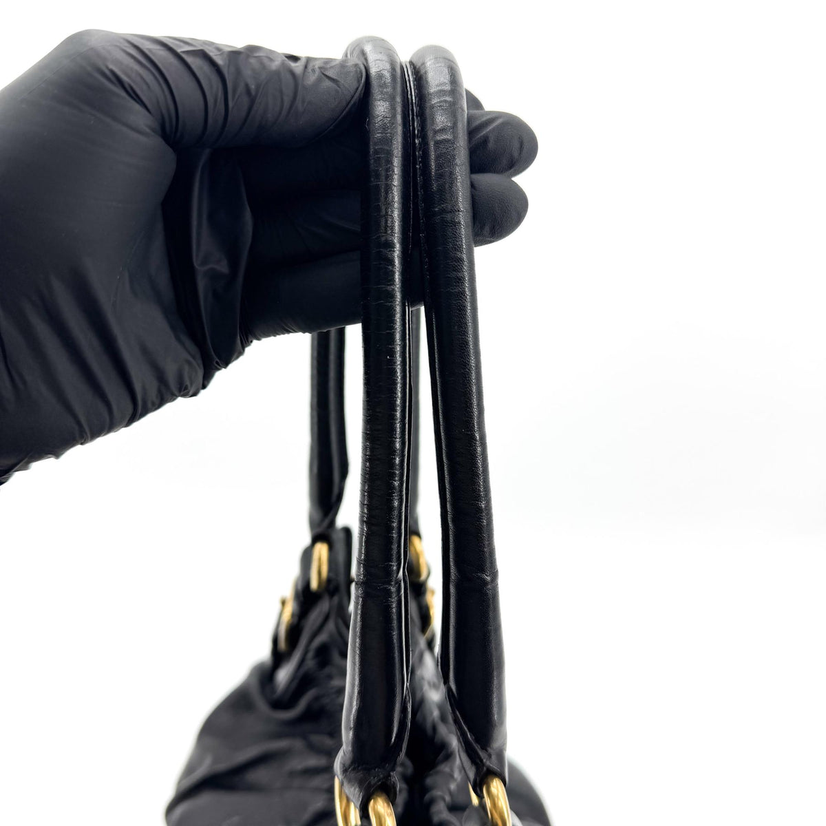 Prada Buckle Open Soft Calf, Black, Leather, Tote Bag