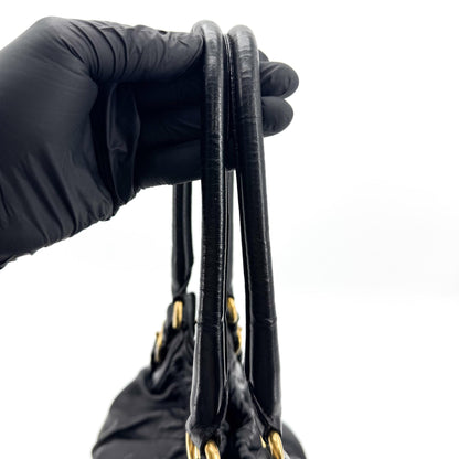 Prada Buckle Open Soft Calf, Black, Leather, Tote Bag