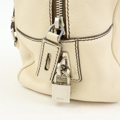 Prada Embossed Logo Bauletto Vitello Daino, Beige, Leather, Handbag