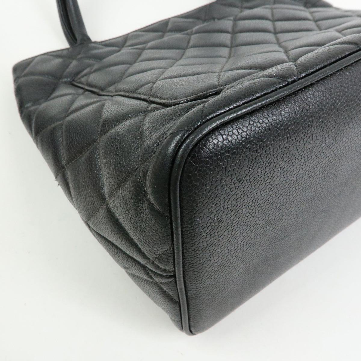 Chanel Medallion Quilted Caviar, Black, Leather, Tote Bag