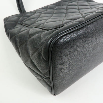 Chanel Medallion Quilted Caviar, Black, Leather, Tote Bag
