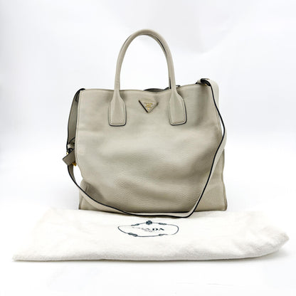 Prada Convertible Shopper Tote Vitello Daino, Gray, Leather, Tote Bag