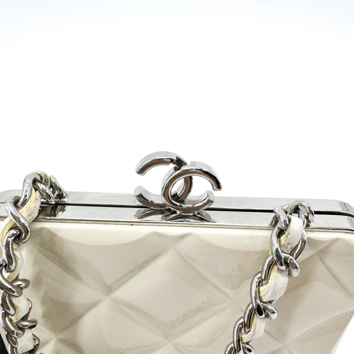 Chanel CC Frame Clutch with Chain Quilted Lambskin and Plexiglass, Beige, Leather, Clutch