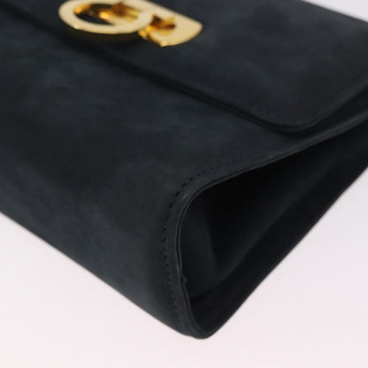 Salvatore Ferragamo Gancini Flap Suede, Navy, Suede, Shoulder Bag