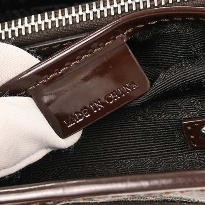 Celine Boogie Satchel Macadam, Brown, Canvas, Handbag