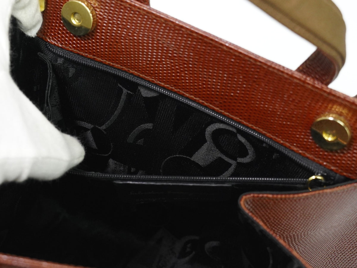 Salvatore Ferragamo Convertible Vara Bow Tote Leather, Brown, Leather, Handbag