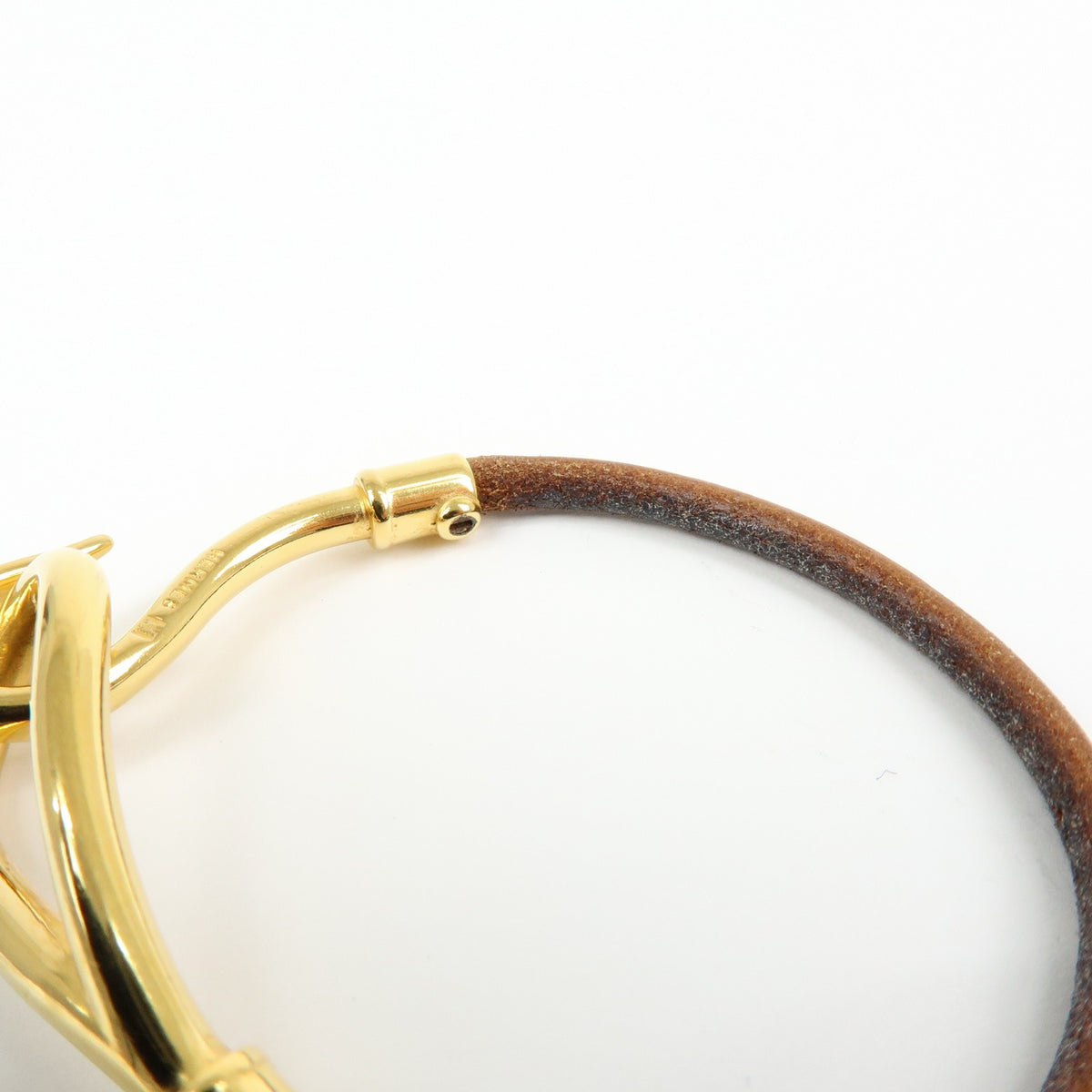 Hermes Jumbo Hook Braided Leather and Metal, Brown, Leather, Bracelet
