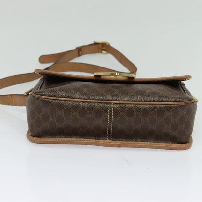Celine Vintage Macadam Circle Logo Canvas and Leather, Brown, Canvas, Shoulder Bag