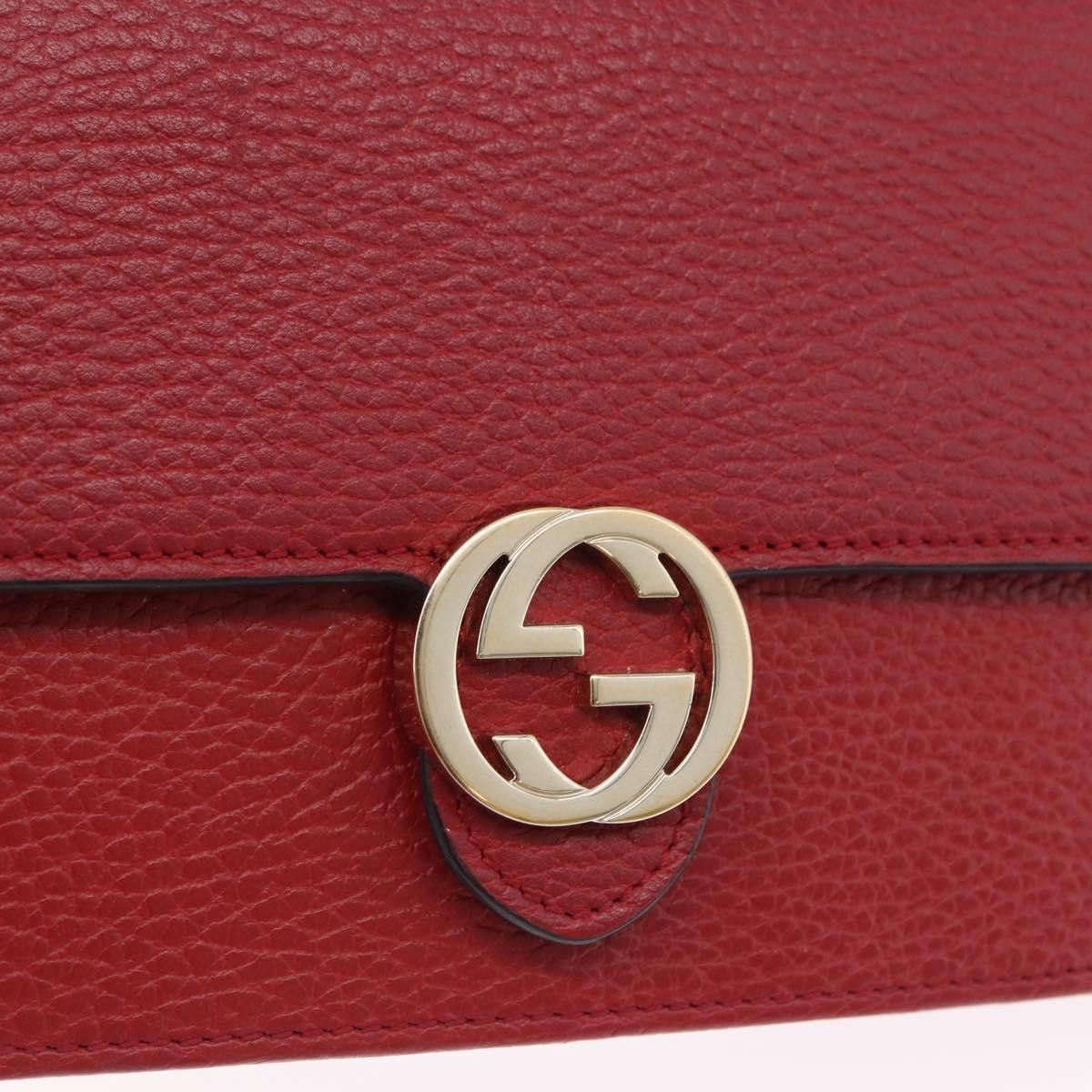 Gucci Interlocking Wallet on Chain Leather, Red, Leather, Shoulder Bag