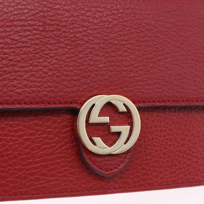 Gucci Interlocking Wallet on Chain Leather, Red, Leather, Shoulder Bag