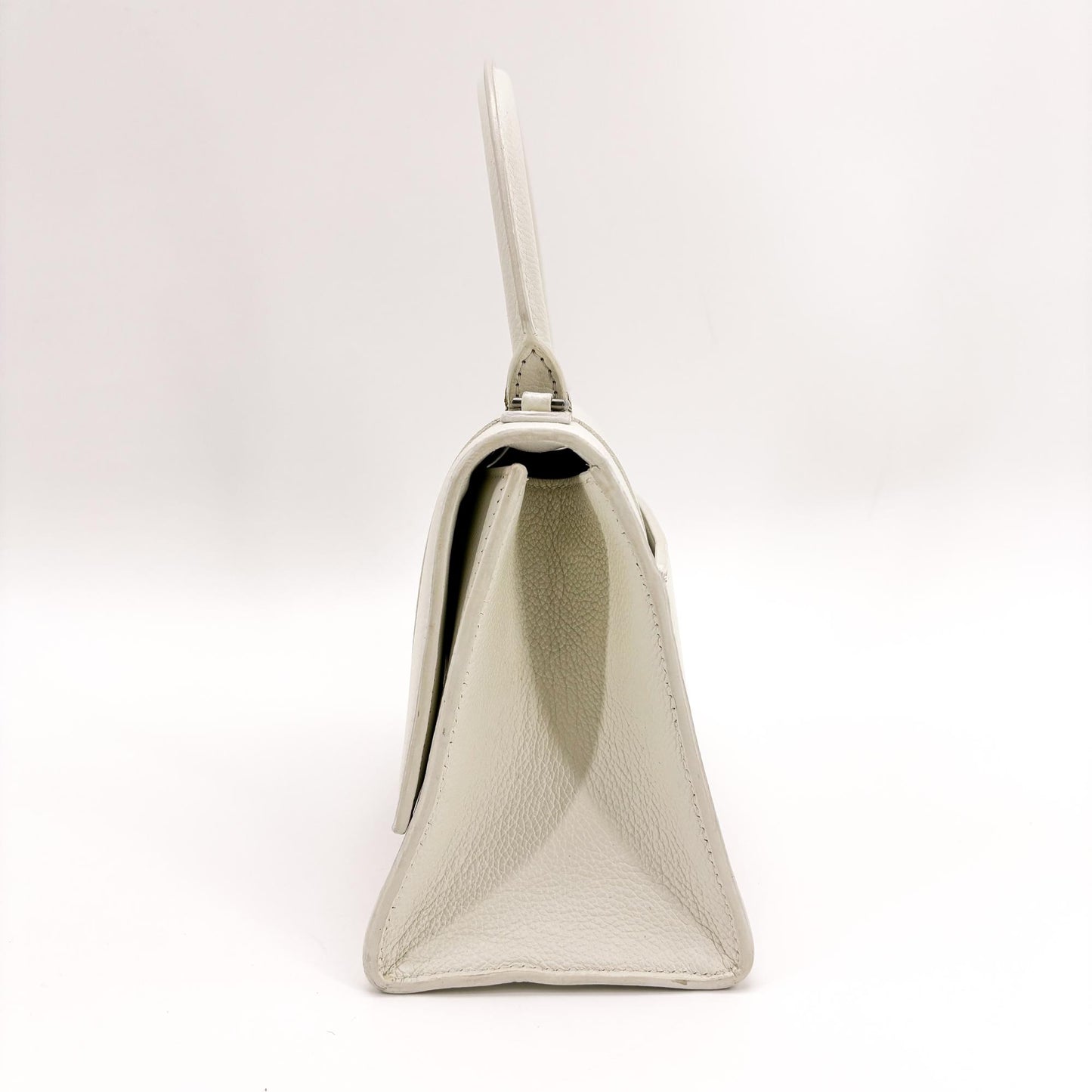 Balenciaga Hourglass Top Handle Leather, White, Leather, Handbag