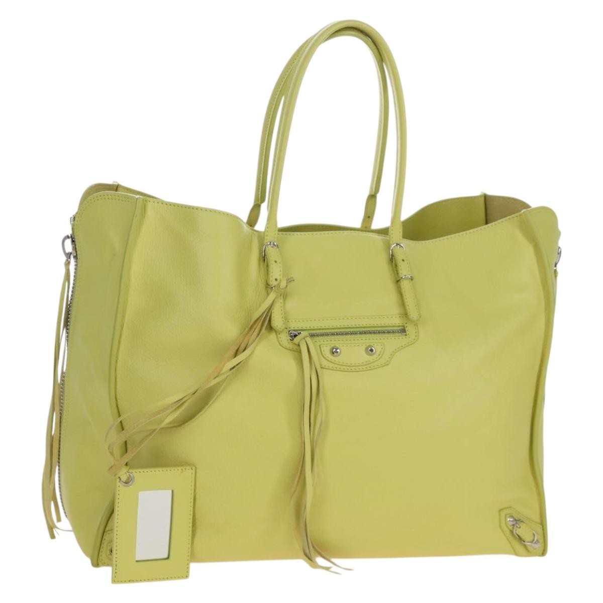 Balenciaga Papier A4 Zip Around Classic Studs Leather, Yellow, Leather, Handbag