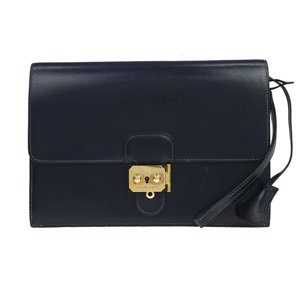 Hermes Jet Clutch Box Calf, Navy, Leather, Clutch