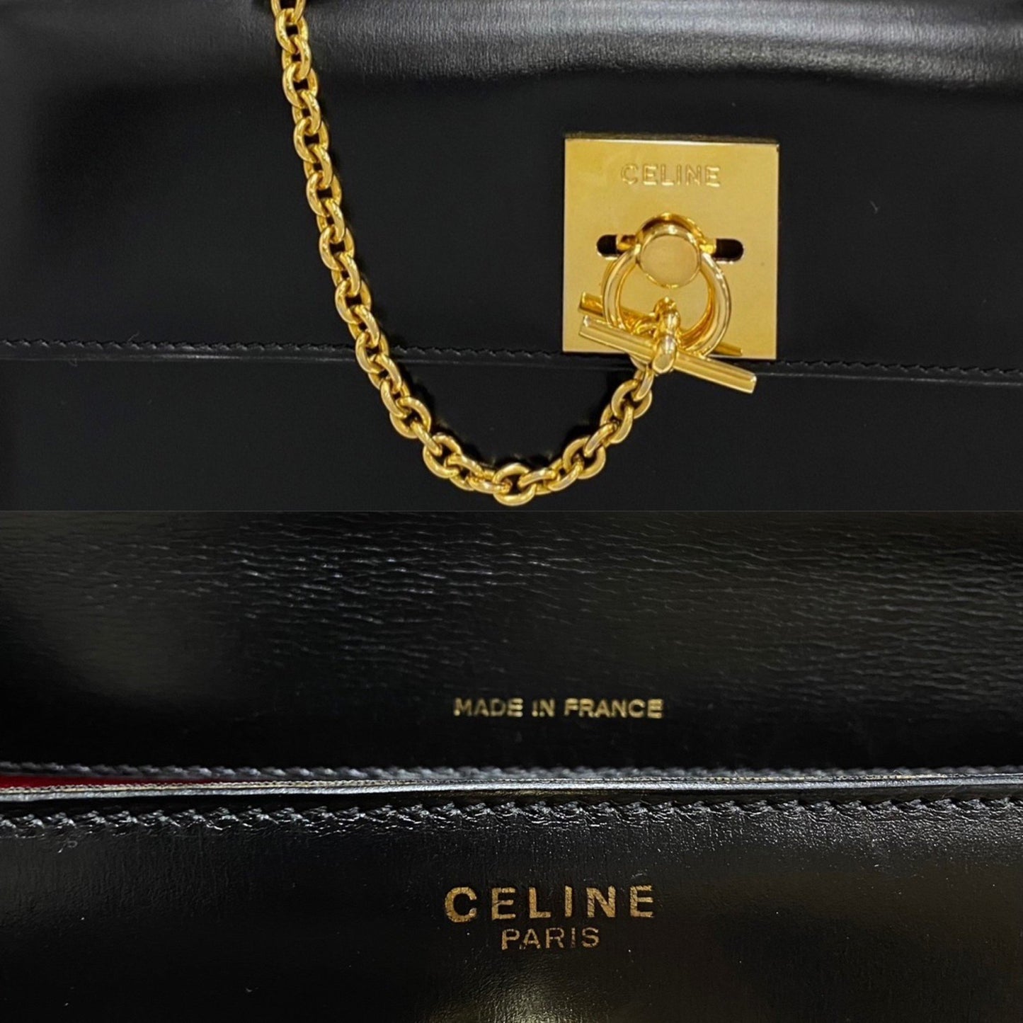 Céline Kelly, Black, Leather, handbag