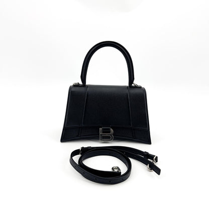 Balenciaga Hourglass Top Handle Leather, Black, Leather, Handbag
