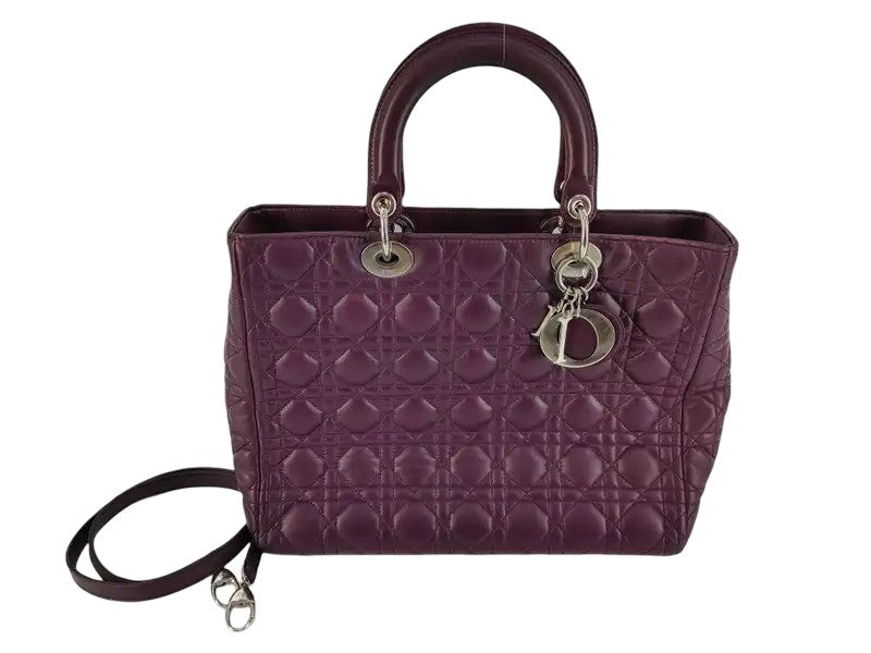 Christian Dior Saddle Handbag with Strap Leather, Purple, Leather, Handbag
