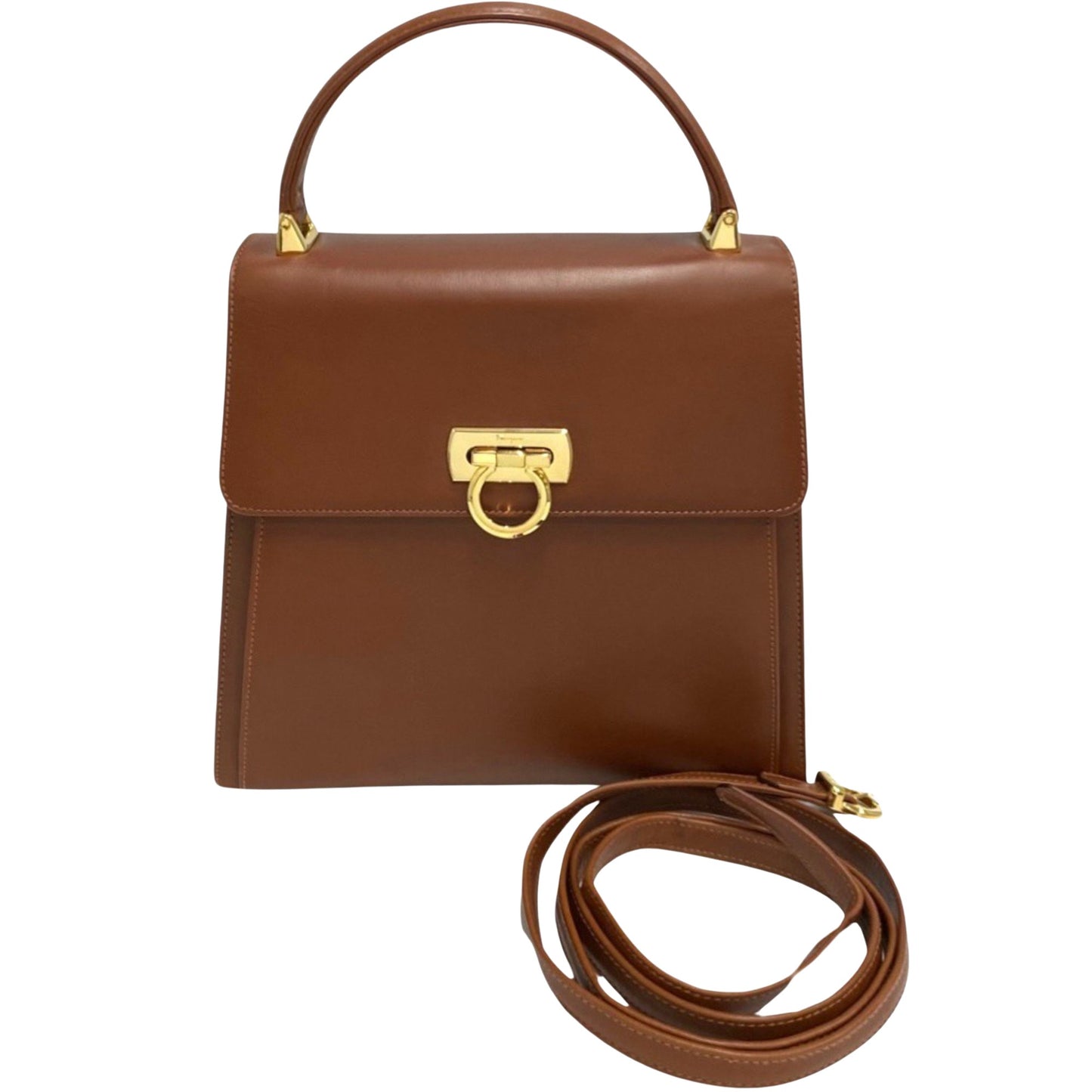 Salvatore Ferragamo Gancini, Brown, Leather, handbag