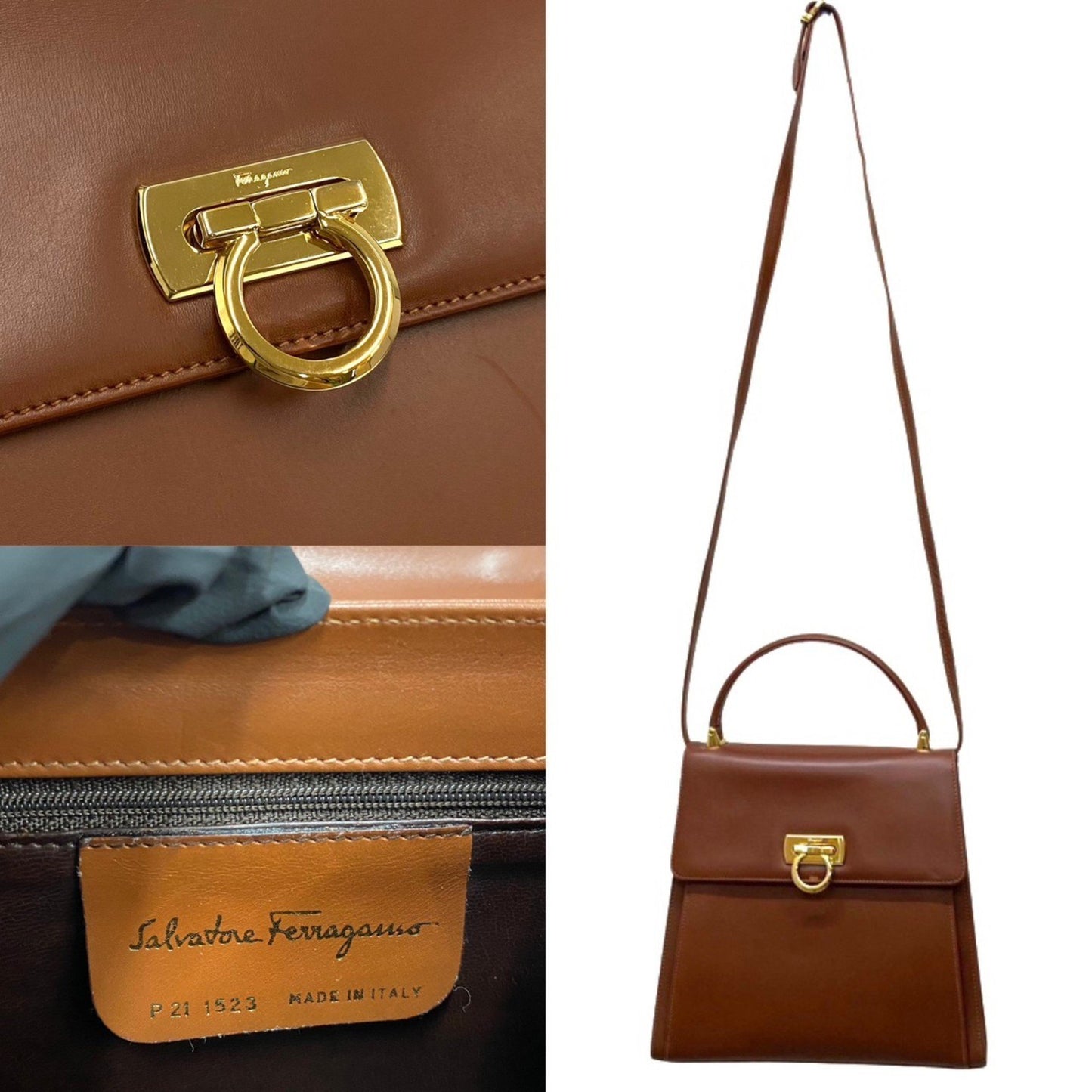 Salvatore Ferragamo Gancini, Brown, Leather, handbag