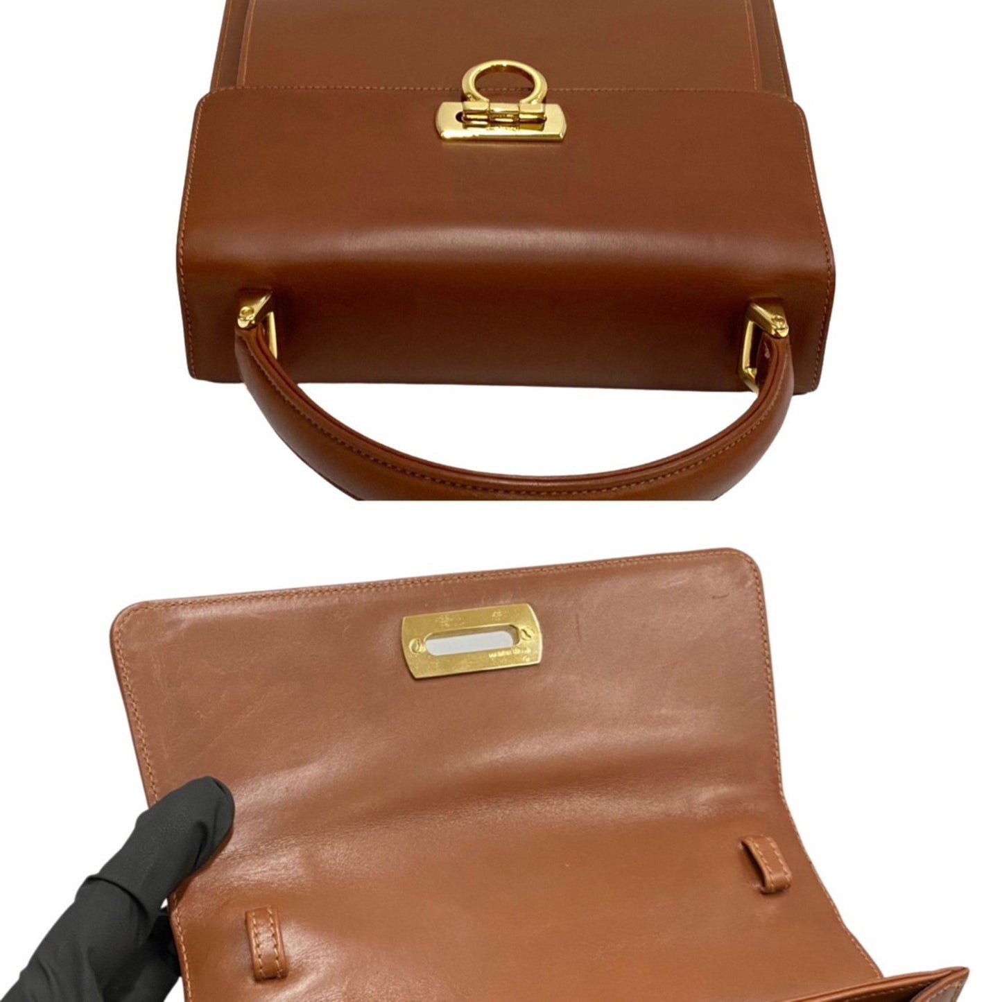 Salvatore Ferragamo Gancini, Brown, Leather, handbag