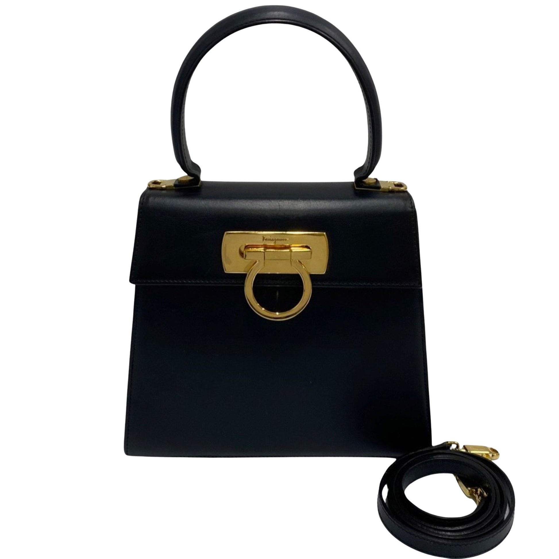 Salvatore Ferragamo Gancini, Black, Leather, handbag