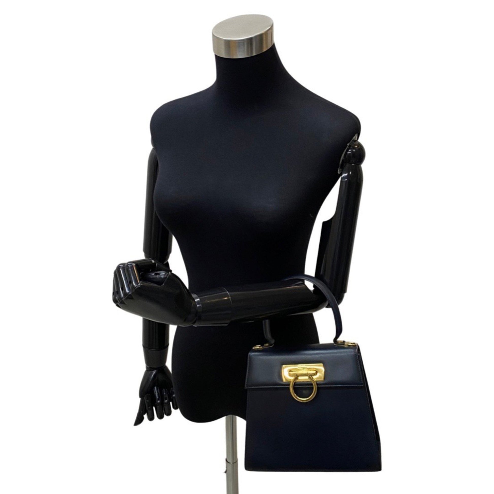 Salvatore Ferragamo Gancini, Black, Leather, handbag