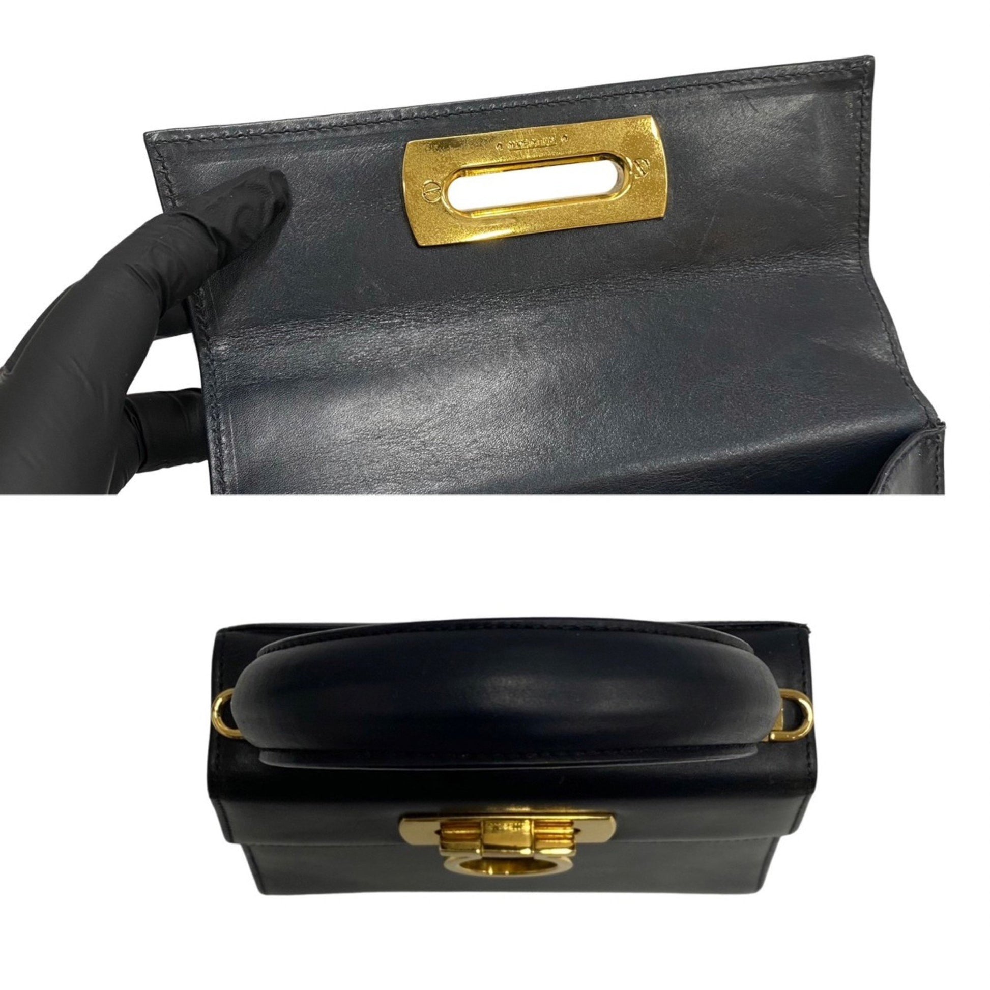 Salvatore Ferragamo Gancini, Black, Leather, handbag