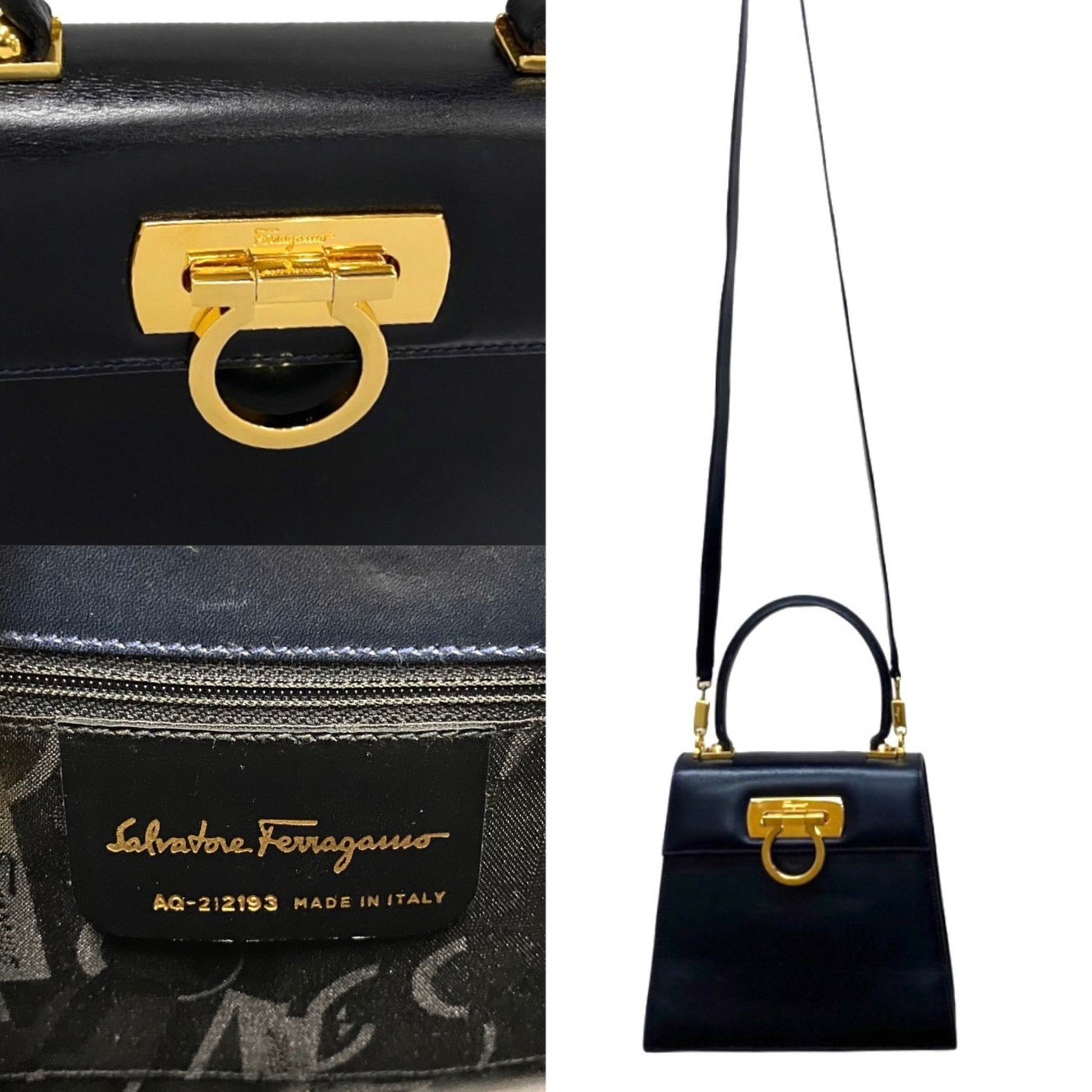 Salvatore Ferragamo Gancini, Black, Leather, handbag