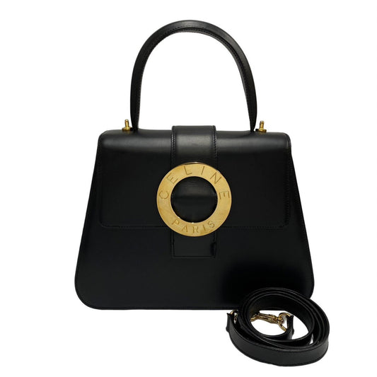 Céline Logo du cercle, Black, Leather, handbag