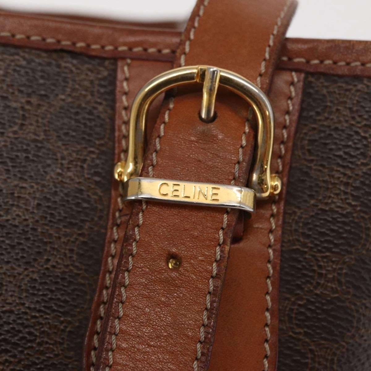 Celine Vintage Macadam Shopper Coated Canvas, Brown, Canvas, Tote Bag