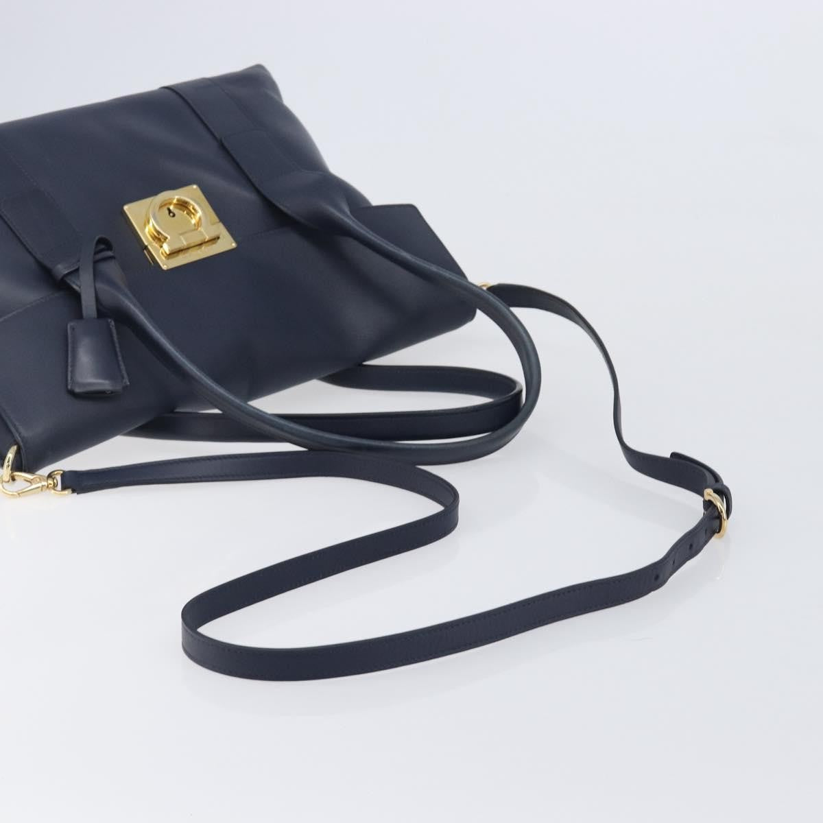 Salvatore Ferragamo Vintage Gancini Top Handle Leather, Navy, Leather, Handbag