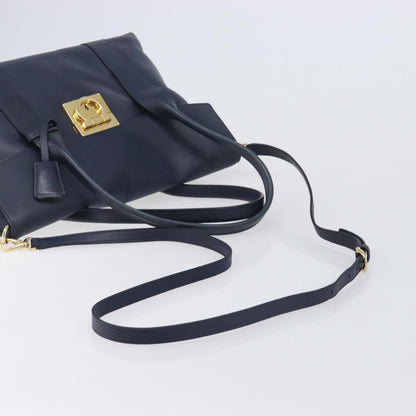Salvatore Ferragamo Vintage Gancini Top Handle Leather, Navy, Leather, Handbag