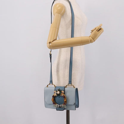 Miu Miu Madras Crystal Buckle Leather, Blue, Leather, Shoulder Bag