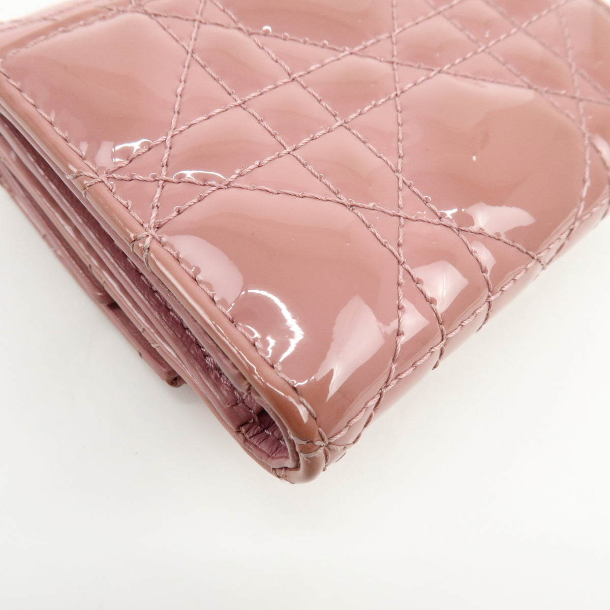 Christian Dior Lady Dior Cannage Quilt Leather, Pink, Patent Leather, Wallet