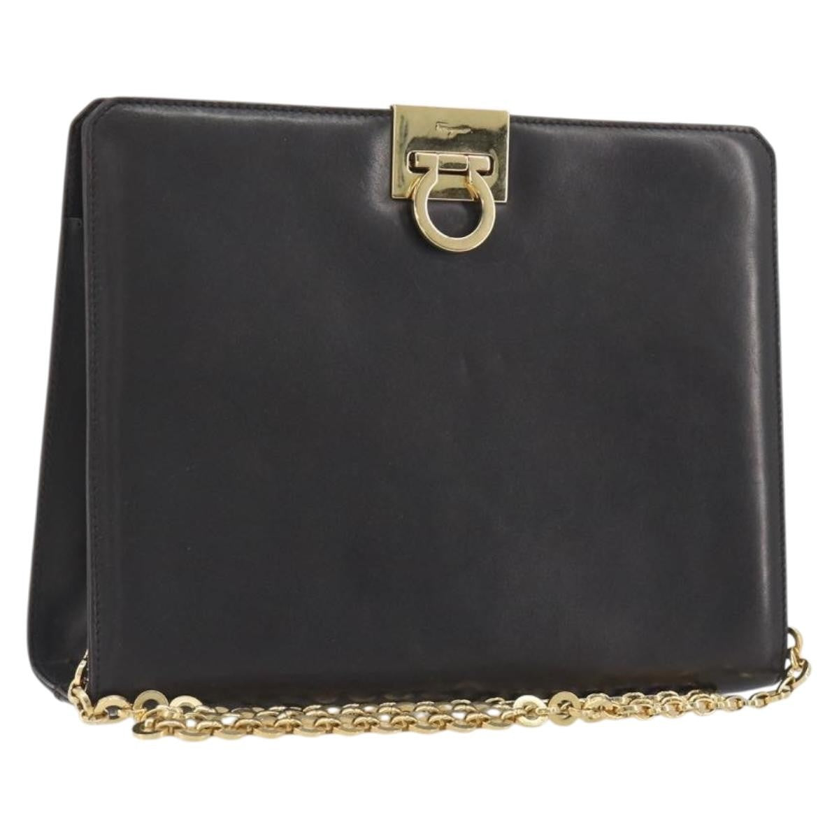 Salvatore Ferragamo Vintage Gancini Chain Leather, Brown, Leather, Shoulder Bag