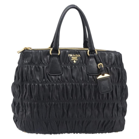 Prada Gaufre Double Zip Convertible Nappa Leather, Black, Leather, Tote Bag