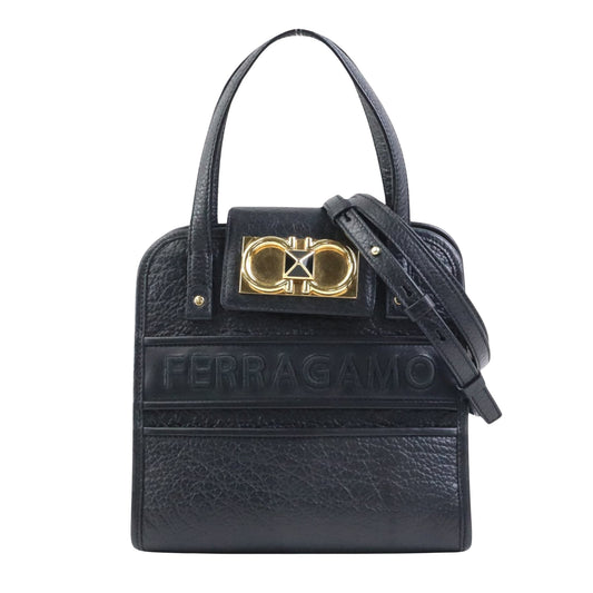 Salvatore Ferragamo Gancini, Black, Leather, handbag