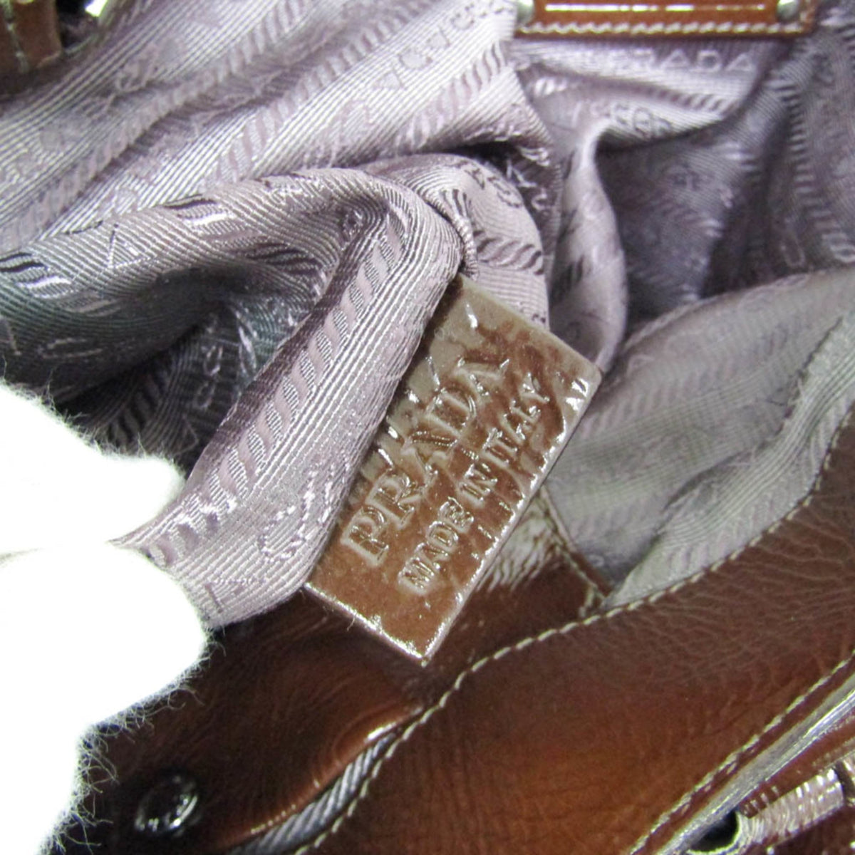 Prada Convertible Zippers Vernice Sfumata, Brown, Patent Leather, Tote Bag