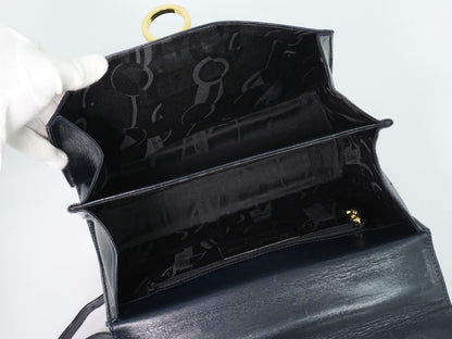 Salvatore Ferragamo Convertible Top Handle Leather, Navy, Leather, Handbag