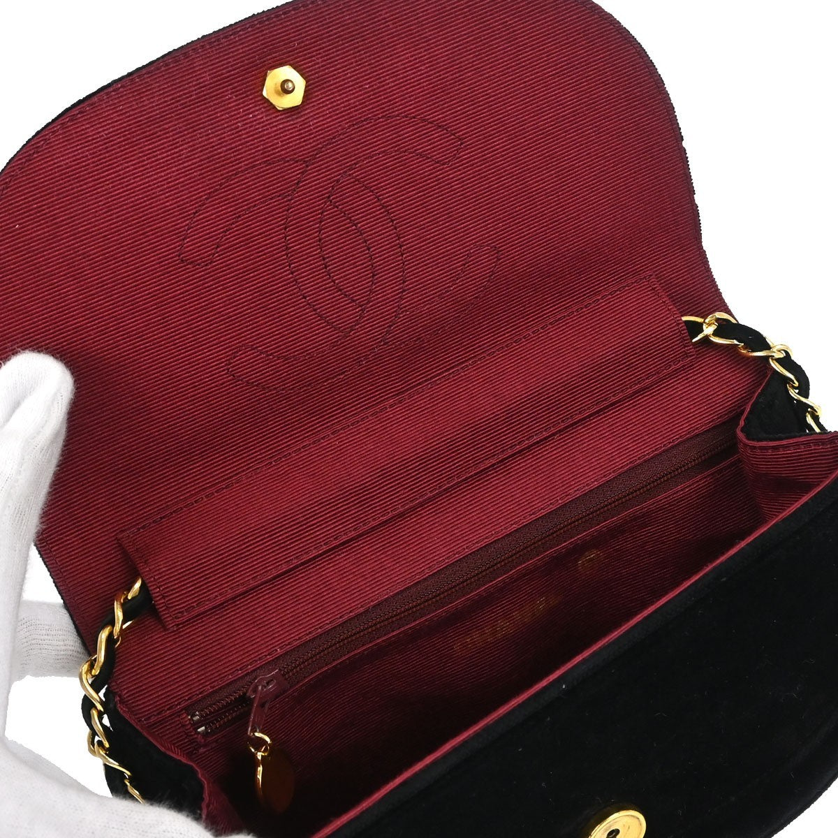 Chanel Vintage Crescent Flap Horizontal Quilted Velvet, Black, Velvet, Shoulder Bag
